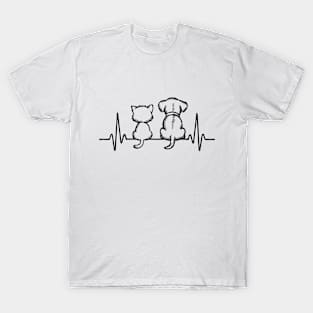 Cat and Dog Heartbeat line T-Shirt